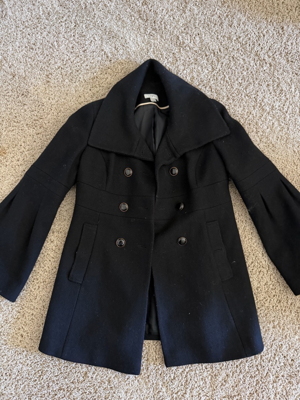 LOFT Black Double-Breasted Peacoat with Wide Collar